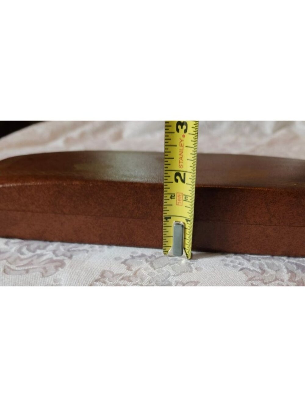 Vintage 1970s Shields Mens Brown Gold Crown Pattern Jewelry Box Clamshell Velour - Picture 8 of 9